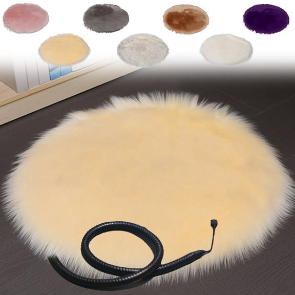 Cat Dog Pet Heating Pad,16" Dia Thick Furry Fluffy Carpet for Keep Warming In Winter,USB Charging Constant Temperature Heated Pet Mat Bed,Shaggy Circular Rug for Indoor Bedroom Room Living Room