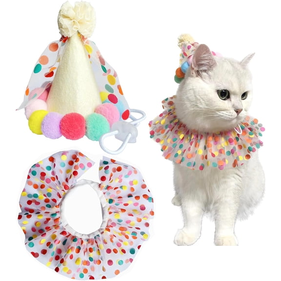Cat Dog Princess Costumes Puppy Cat Birthday Bandana Scarf and Party Hat Cute Lace Dog Bib Scarf and Christmas Hat Doggy Birthday Party Decorations Set