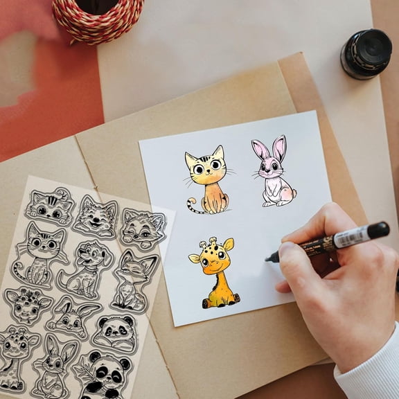 Cat Dog Rabbit Clear Stamps for Scrapbooking Panda Fox Giraffe Silicone Stamps Cute Animals Transparent Stamp for Card Making DIY Embossing Journaling