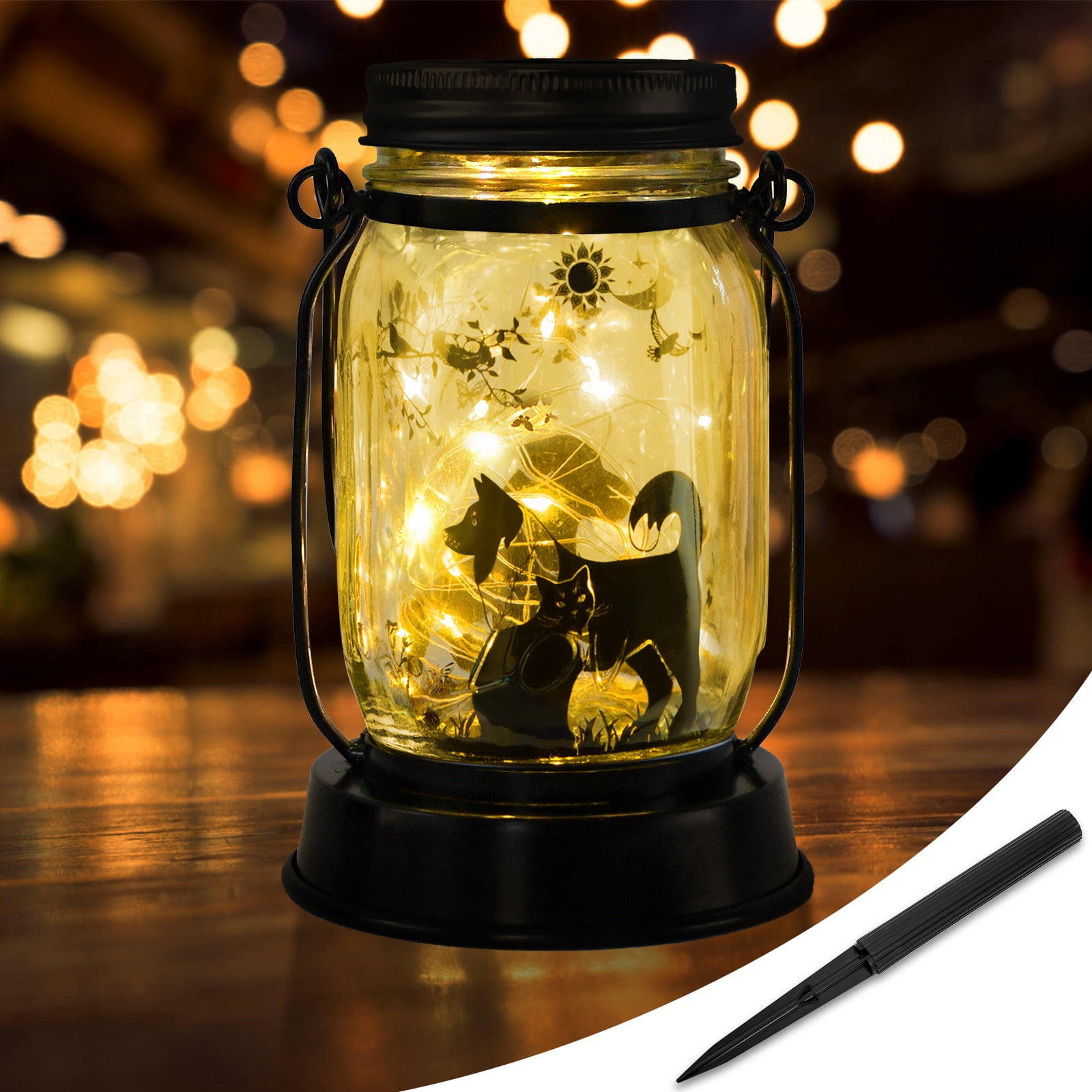 Cat and Dog Solar Lanterns Mother's Day Gift Outdoor Garden Hanging Solar Lights Fairy and Dog Lover Gifts for Women, Memorial Gifts Fairy Lights for Patio Yard Lawn Outside Decor Lamp