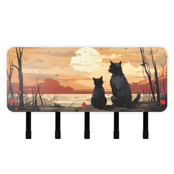 Cat Dog Trees Sun Clouds Mail Holder Organizer Wall Mount with Shelf Key Holder Key Rack with 5 Key Hooks for Wall Decorative