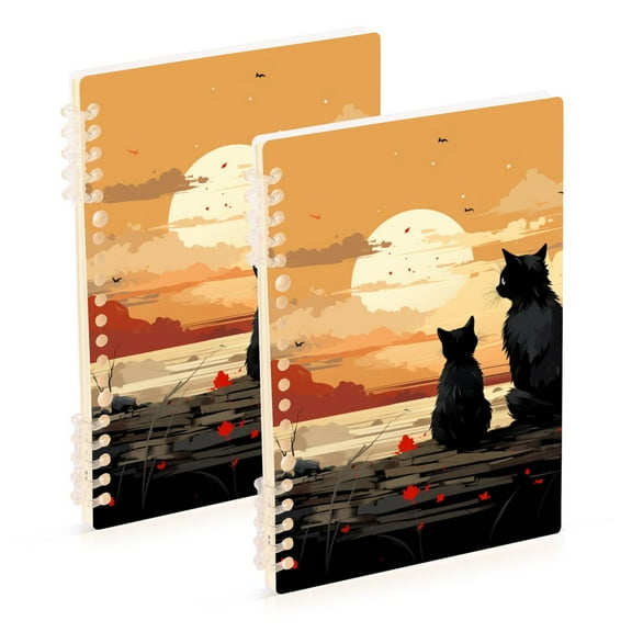 Cat Dog Trees Sun Clouds Ring Binder Notebook Journey Note Diary College Ruled Spiral Notebook Study Loose Leaf Paper A5 60 Pages