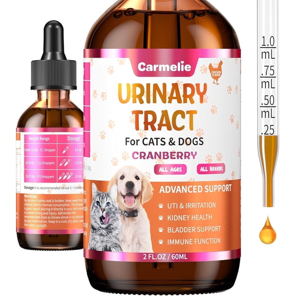 Cat & Dog Urinary Tract Support Drops with Cranberry  Kidney & Bladder Health Natural Supplement for Pet Wellness & Comfort