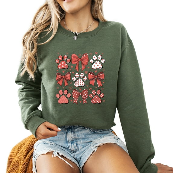 Cat & Dog Valentine Day Sweatshirt Women Cute Fur Mom Gifts Pet Lover Casual Long Sleeve Graphic Shirts Top