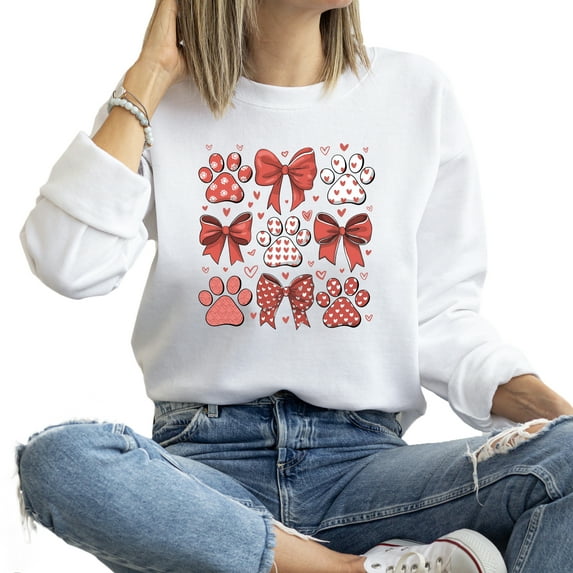 Cat & Dog Valentine Day Sweatshirt Women Cute Fur Mom Gifts Pet Lover Casual Long Sleeve Graphic Shirts Top