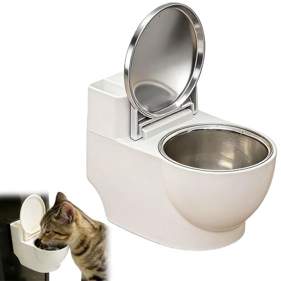 Cat & Dog Water Bowl – Toilet-Shaped Pet Drinking Dispenser with Removable Stainless Steel Inner Bowl, Anti-Spill, Non-Slip Raised Bowl for Cats, Kittens, and Small Dogs