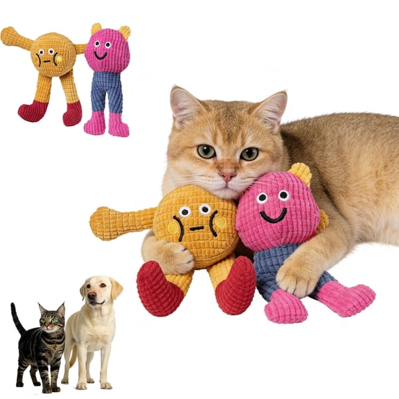 Kawiwi Interactive Plush Cat & Dog Companion Toys 2 Pack, Squeaker, Catnip & Crinkle Paper for Small to Medium Pets