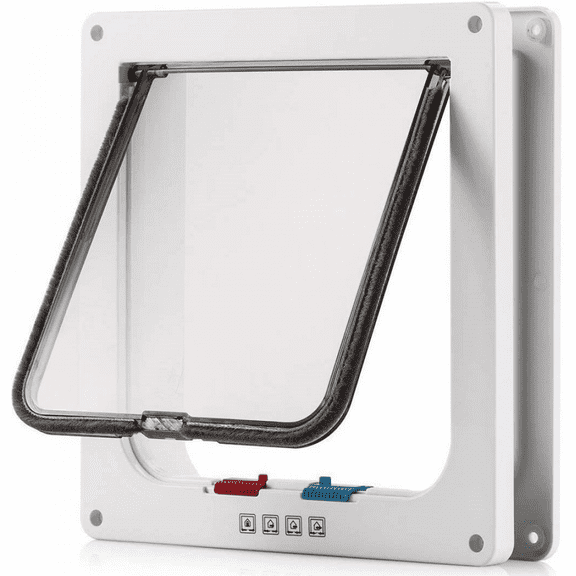 Cat Door Dog Door, Small Dog Pet Controlled Access, 4-Way Locking Cat Flap Door for Indoor and Outdoor Doors, (outside dimensions 7.8 x 7.4 x 0.8 inches)