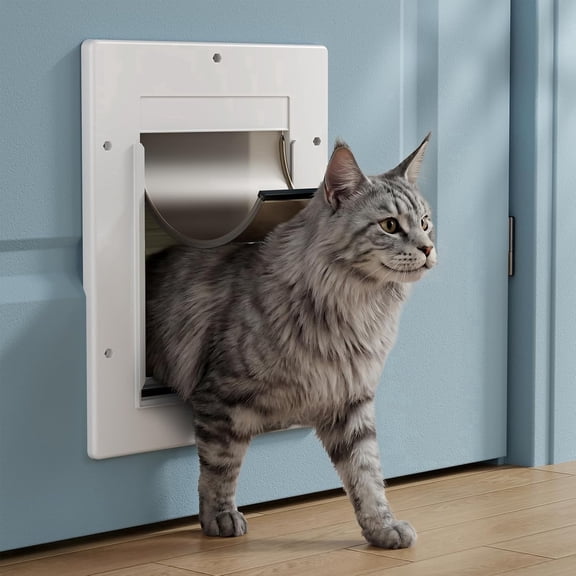 Cat Door for Interior and Exterior Door Plastic Cat Door for Inside Door with Magnetic Flap and Sliding Closing Panel, Small Pet Door for Cats up to 20lbs, Frame Size 13.2" x 9.1", Easy Installation