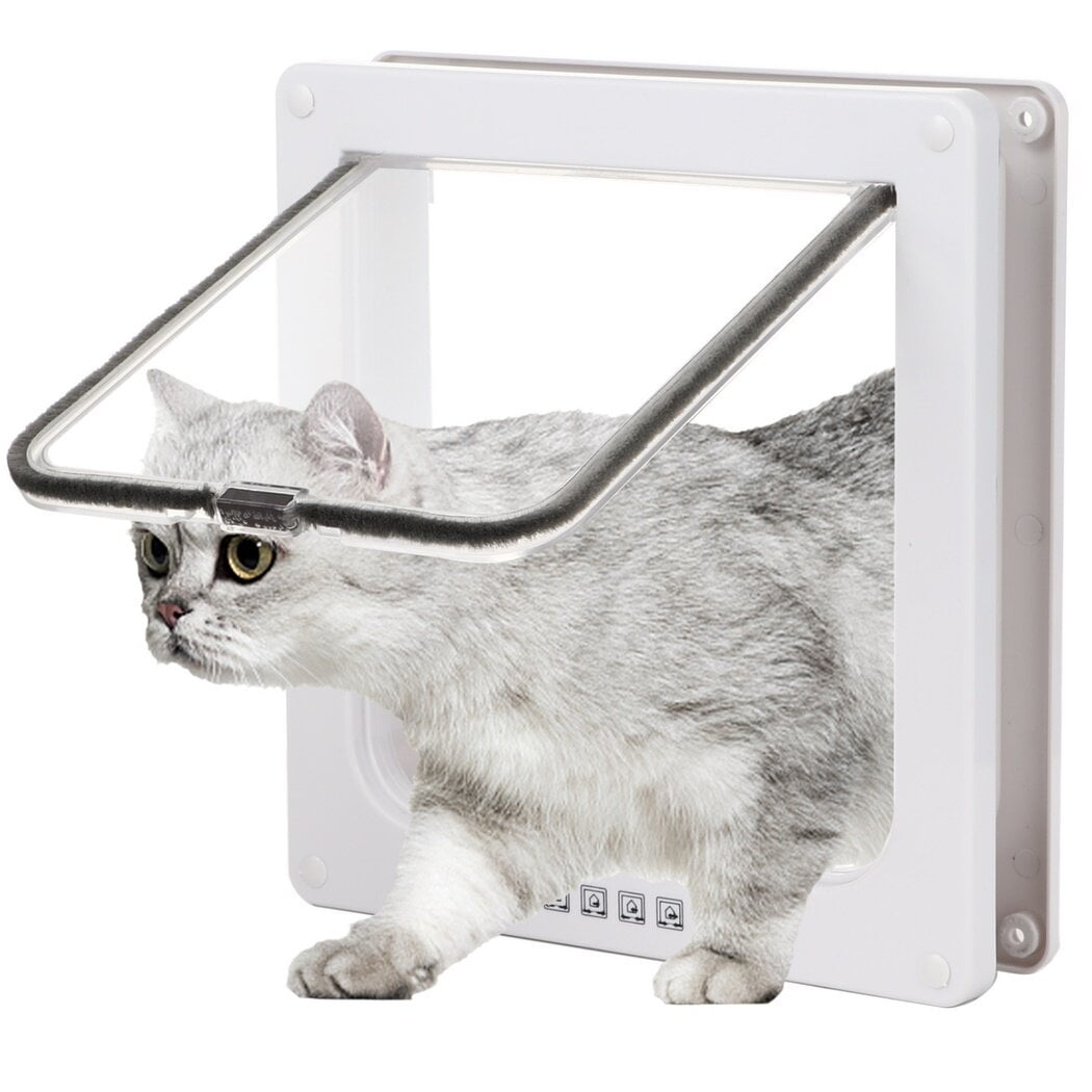 Cat Door Flap, 4 Way Locking Cat Door for Interior Exterior Doors, Large Pet Door for Cats