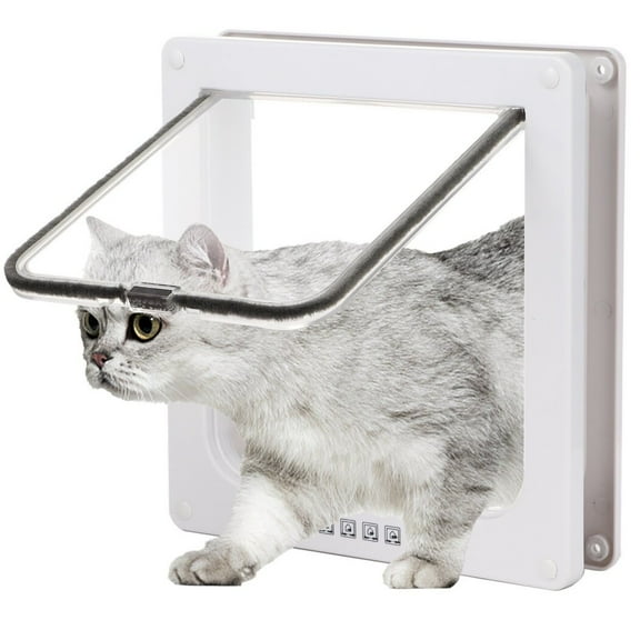 Cat Door Flap, 4 Way Locking Cat Door for Interior Exterior Doors, Large Pet Door for Cats, Small Dogs, Outer Size 9.84 x 9.25in