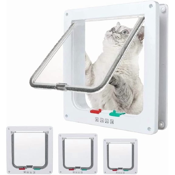 Cat Door Flap Extra Large (Outer Size 11" x 9.8"), 4 Way Locking for Interior Exterior Doors, Weatherproof Pet Door for Cats Doggie Kitties & Kittens, Easy Installation