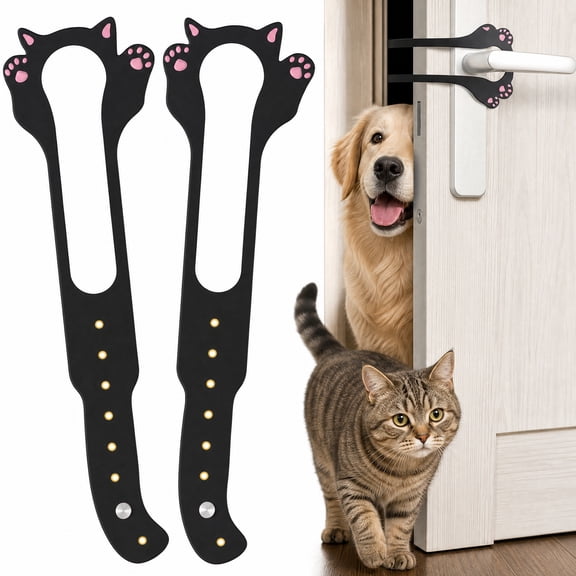 Cat Door Flex Latch, 2 Pack 8 Adjustable Sizes Door Stopper Adjustable 1.5"-8" Door Latch, Cat/Dogs Out of Food and Litter .No Wall Damage,NoTool Install,Black