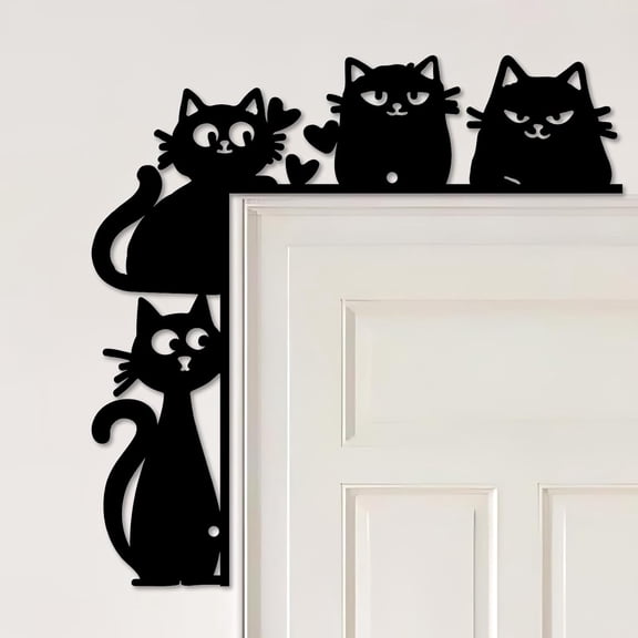 Cat Door Frame Wall Art Door Corner Decor Black Metal Kitty Window Topper Decorations Minimalist Animal Hanging Wall Signs Sculpture for Living Room Bedroom Entryway 9.84 x 9.84 inch DIY