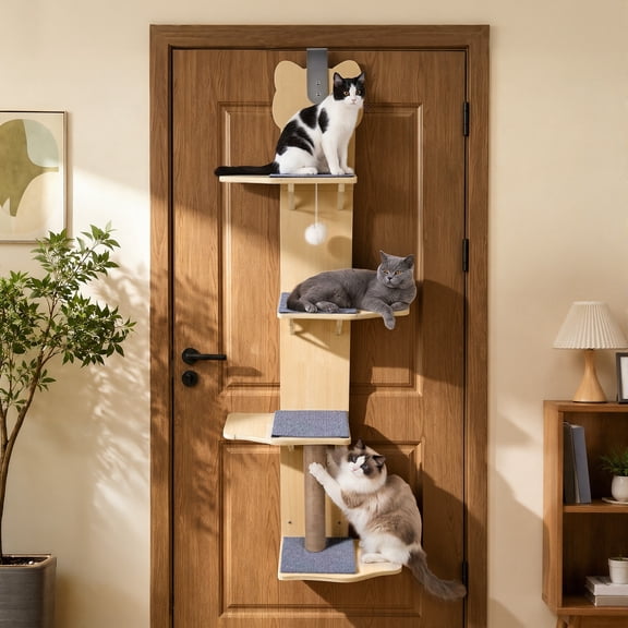 Cat Door Hanger 4-Tier, Over Door Cat Tree with Scratching Post for Indoor Cats