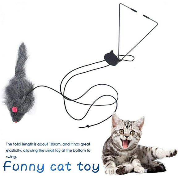 Cat Door Hanging Retractable Interactive Teaser Toy | Self-Play Elastic Rope with Bouncing Mouse & Feather | Excites Hunting Instinct | 1.6m Length | Pet Cat Supplies