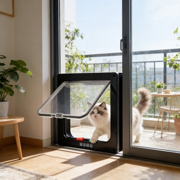 Cat Door for Interior Exterior Door, Two Way Cats Door, Screen Doors Roller Shutter Doors, 4-Way Locking Flap for Cats & Dogs, Weatherproof Pet Door, ABS Material