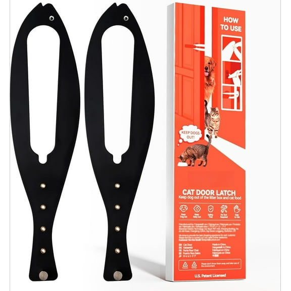Cat Door Latch, 2 Pcs Cat Door Stopper Pet Door Latch to Keep Dog Out of Litter Box and Food, Door Prop for Cat with 5 Adjustable Size Strap 2.5-6" Wide, No Measuring, Easy to Install