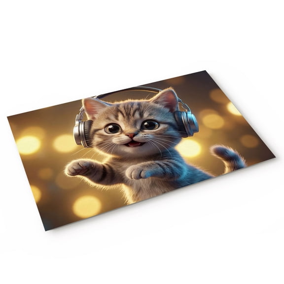 Cat Door Mat Abstract Headphone Cat Shiny Light Background Non Slip Absorbent Entrance Mat Washable Low Profile Indoor Doormat for Front Door Entryway Entry 16"x24"