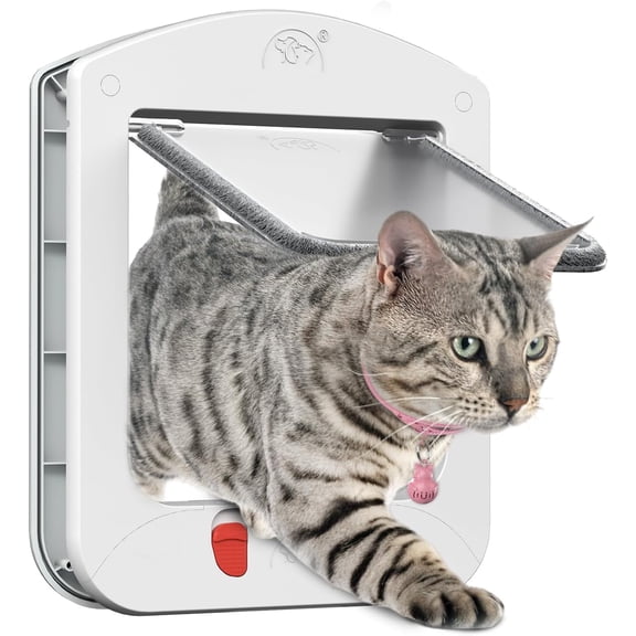 Cat Door, Pet Door with Collar Sensor, C at Door with Magnetic Keys and 2 Sensor Keys, White Frame 11.5 x 9 x 1.5 inches