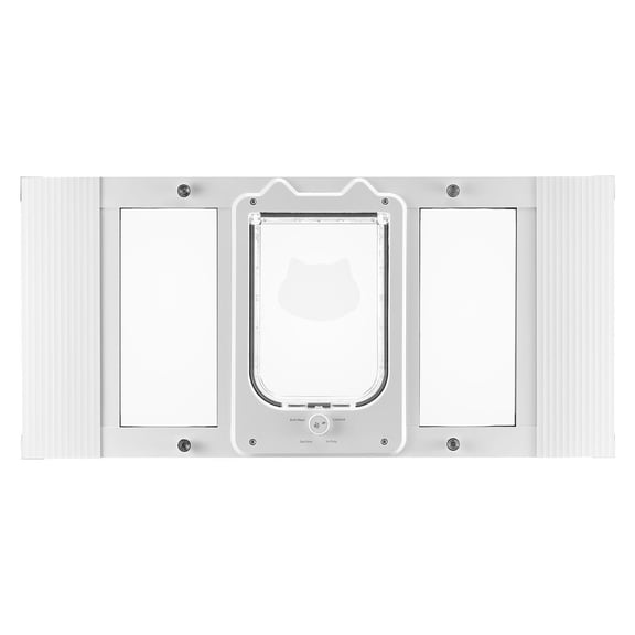 Cat Door for Window, Adjustable to Fit Window Width 27"-32", 4 Secure Lock Modes, Aluminum Frame and High-Transparency Glass, Magnetic Closure, Weatherproof Quick-Fit Pet Door for Cats, White