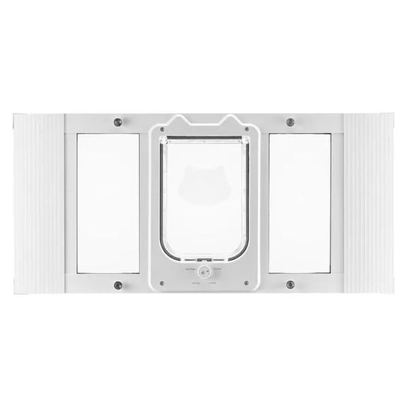 Cat Door for Window, Adjustable to Fit Window Width, Secure Lock Modes, Aluminum Frame and High-Transparency Glass, Magnetic Closure, Weatherproof Quick-Fit Pet Door