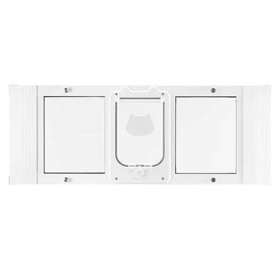 Cat Door for Window, Adjustable Frame, 4 Secure Lock Modes, Aluminum Frame and High-Transparency Glass, Magnetic Closure, Weatherproof Quick-Fit Pet Door, White