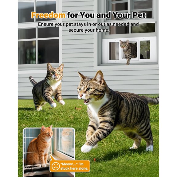 Cat Door for Window, Weatherproof Aluminum Frame Flap Pet Door – Adjustable 27"-32" Window Insert with 4 Lock Modes and Magnetic Closure for Dogs & Cats