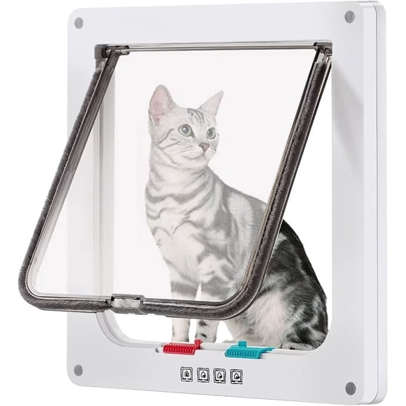 Cat Door for Windows, Doors and Sliding Door, Safety Pet Door with 4 Way Lock, Weatherproof Cat Flap for Thin Door and Wall, Large, 9.8''x9.3''x0.78''