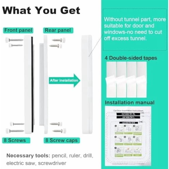 Cat Door for Windows, Pet Doors and Sliding Door, Safety Pet Door with 4 Way Lock, Weatherproof Cat Flap for Thin Door and Wall(Large, 9.8 * 9.3 * 0.78in)