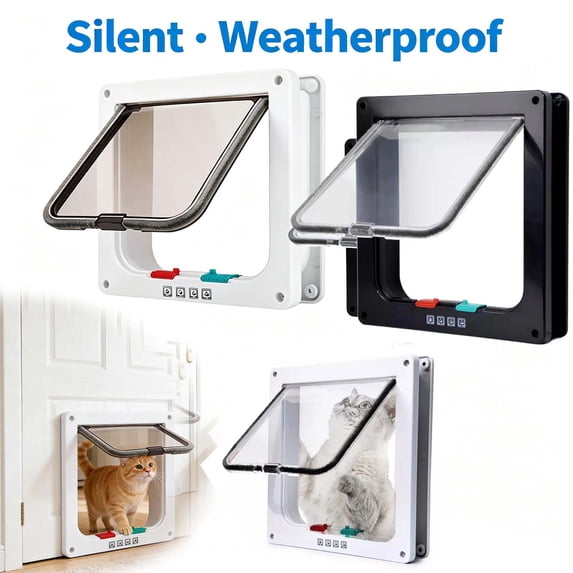Cat Door for Sliding Glass Door, Upgraded All-Season Rigid Flap with Magnetic Closure, 4-Way Safety Lock _ White L