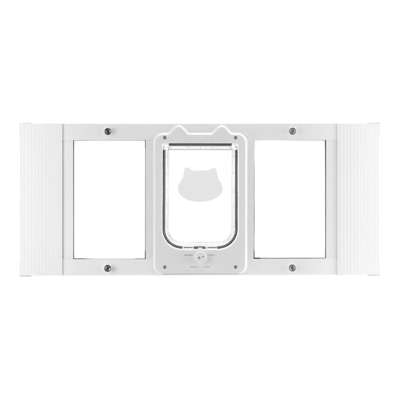 Cat Door for Window, 31-36" Adjustable, 4 Lock Modes, Aluminum Frame, Magnetic Flap, Weatherproof Pet Door for Cats, White
