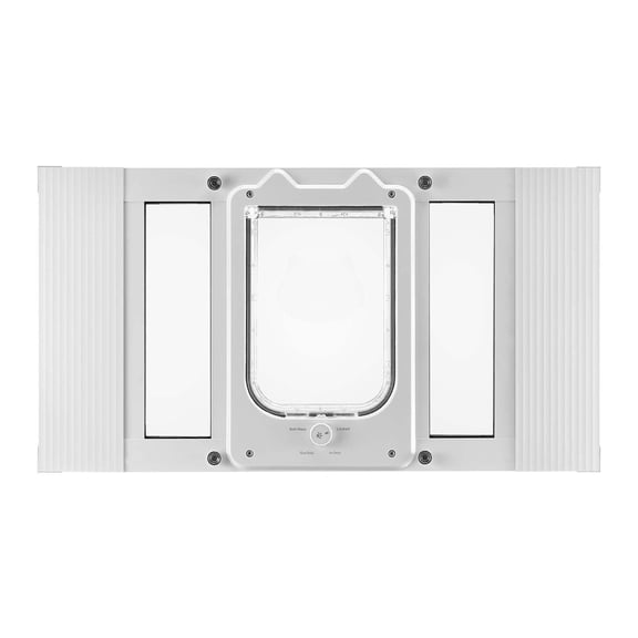 Cat Door for Window, Adjustable 23-28", 4 Lock Modes, Aluminum Frame, Magnetic Closure, Weatherproof Pet Door for Cats, White