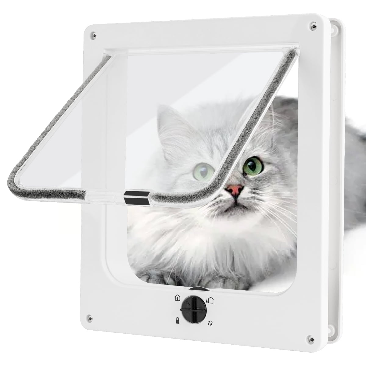 Cat Doors, Pet Door with Rotary 4 Way Lock for Cats, Kitties and Kittens(XL, White