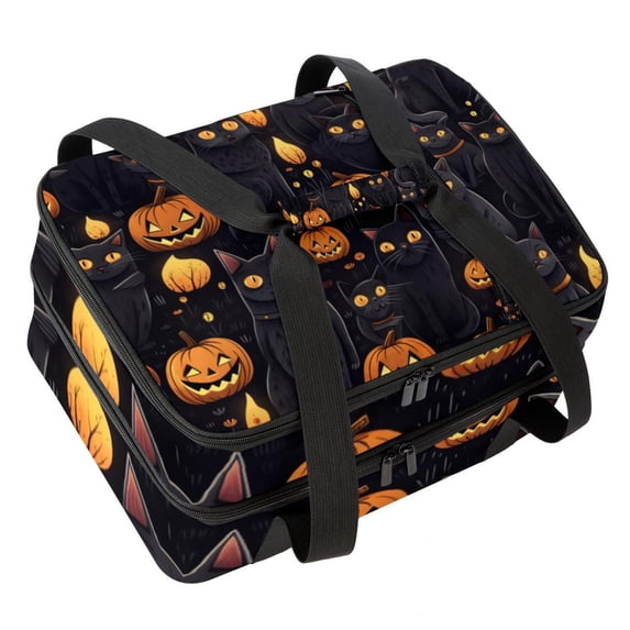 Cat Double-Layered Insulated and Refrigerated Large Capacity Lunch Bag with Two Compartments for Hand Carry - 7.1x11.4x16.1 Inches