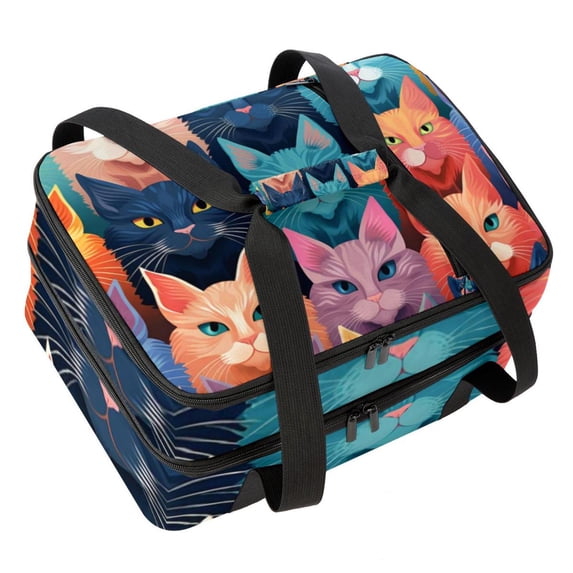Cat Double Layered Insulated and Refrigerated Lunch Bag with Two Compartments, Large Capacity, and Hand Carry - 7.1x11.4x16.1 inches
