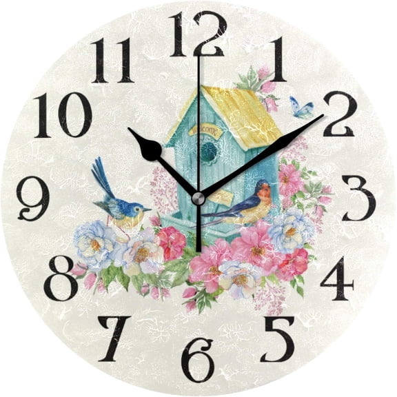 Cat Dragonfly Wall Clock Cute Black Cat Battery Operated Bathroom Clock 12 Inch Non-Ticking Silent Clocks Round Decorative Kitchen Clock for Bedroom Living Room Decor