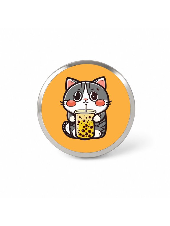 Cat Drinking Boba Bubble Tea Backpack Hat Novelty Lapel Pin