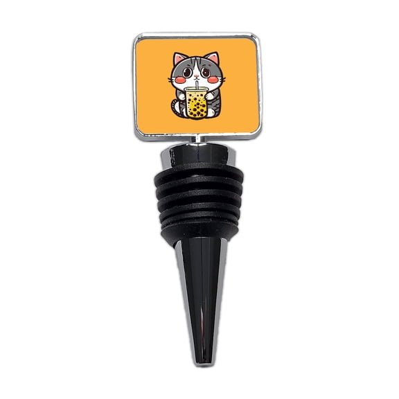 Cat Drinking Boba Bubble Tea Wine Bottle Stopper Cap Plug