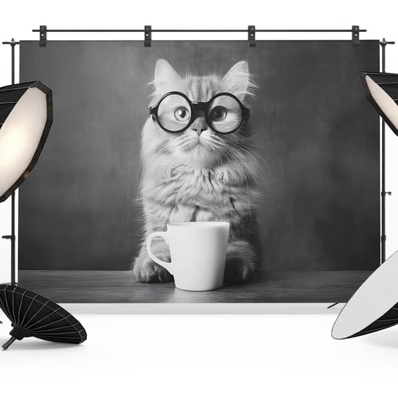 Cat Drinking Coffee Photography Backdrop 7x5FT, Funny Animal Photo Backdrops, Background for Photography Studio Photo Studio Background, Back Drop for Photoshoot