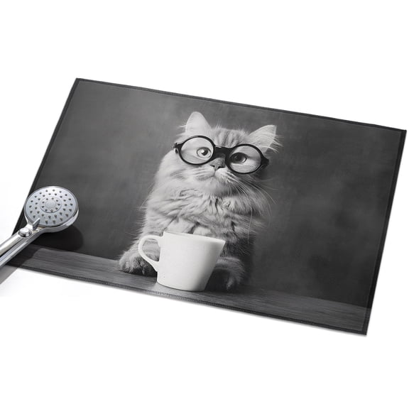 Cat Drinking Coffee Washable Area Rug 2 x 3 ft Funny Animal Soft Non Slip Rugs Stain Repellent Indoor Felt Carpet for Living Dining Room Bedroom Home Office