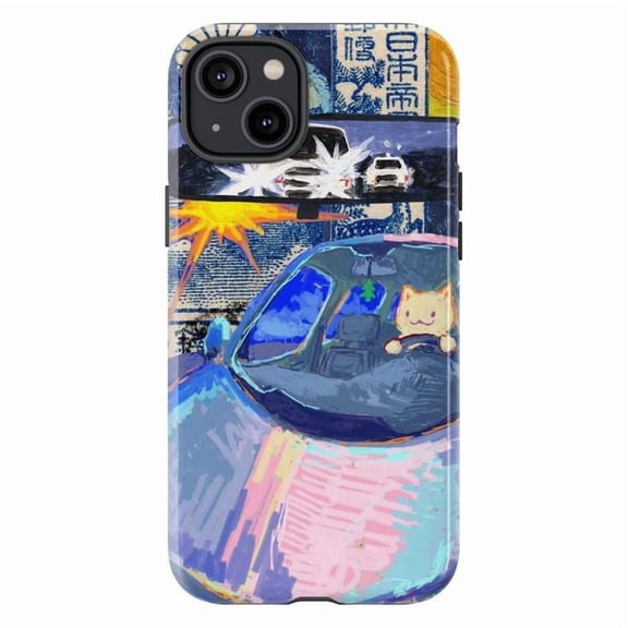 Cat Driving Car Phone Case – Vaporwave Aesthetic, Retro Neon Art iPhone Cover Compatible with iPhone 16 15 14 13 12 11 Pro Max
