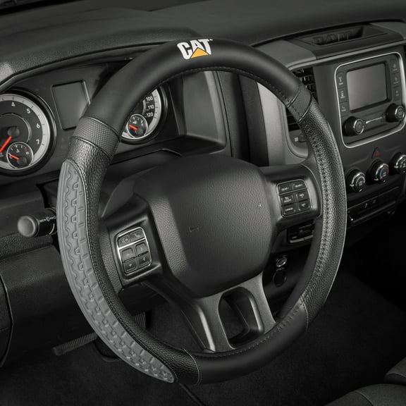 Cat DuraGrip Car Steering Wheel Cover, Large 16 inch Size, Tire Tread Inspired Traction Grip Design, Black Steering Wheel Cover for Car Auto Truck Van SUV