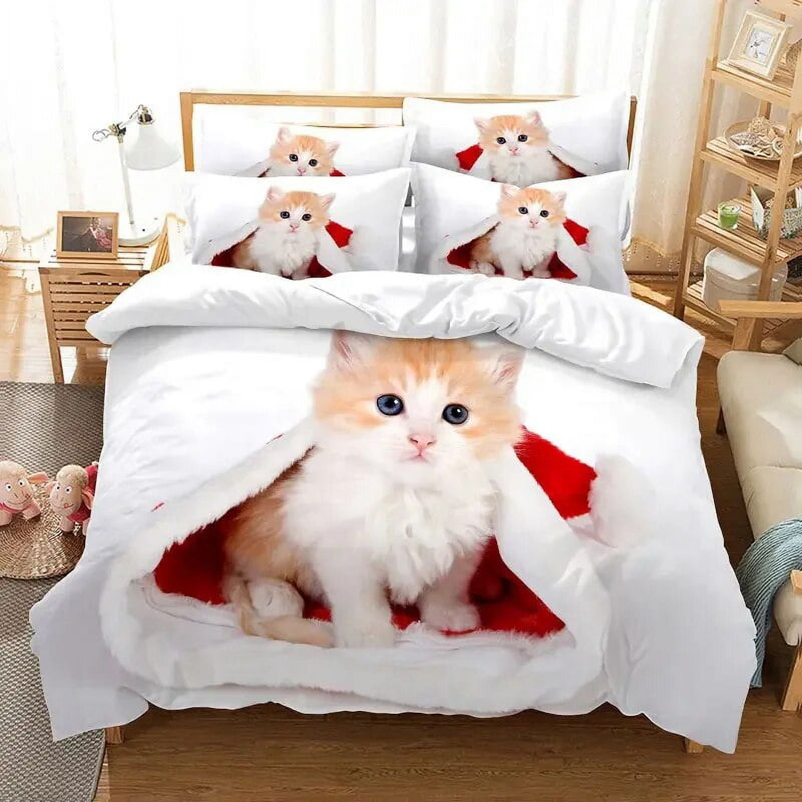 Cat Duvet Cover Set Cute Kitty Theme Bedding Set for Kids Girls 2/3pcs