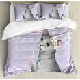 thumbnail image 1 of Cat Duvet Cover Set, Digitally Generated Cherry Blossoms and a Paw Raised Kitten Animal, Decorative 3 Piece Bedding Set with 2 Pillow Shams, Calking Size, Pastel Purple Multicolor, by Ambesonne, 1 of 3
