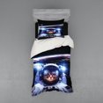 thumbnail image 1 of Cat Duvet Cover Set, Funny Astronaut Cat Above Earth in Outer Space Explorer Kitty Mission Humor Art Image, Bedding Set with Shams and Fitted Sheet, 3 Sizes, by Ambesonne, 1 of 3