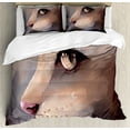 thumbnail image 1 of Cat Duvet Cover Set, Illustration Cat Portrait Kitty Zoom Face Big Eyes Whiskers Meow Contemporary Design, Decorative 3 Piece Bedding Set with 2 Pillow Shams, King Size, Cream, by Ambesonne, 1 of 3