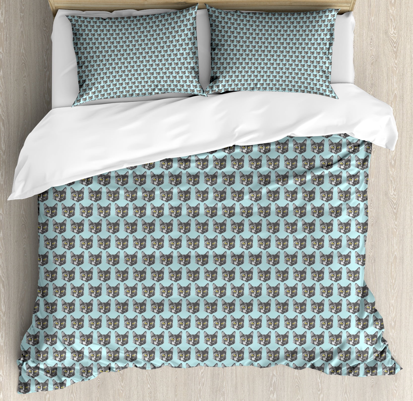 Kitten Floral Cat Pattern Print Duvet Cover Bedding Set