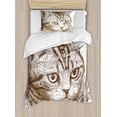 thumbnail image 1 of Cat Duvet Cover Set, Portrait of a Kitty Domestic Animal Hipster Best Company Fluffy Pet Graphic Art, Decorative 2 Piece Bedding Set with 1 Pillow Shams, Twin Size, Green Brown White, by Ambesonne, 1 of 3
