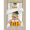 thumbnail image 1 of Cat Duvet Cover Set Twin Size, Cool Cat with Hat and Beer Mugs Bavarian German Drink Festival Tradition Funny Humorous, Decorative 2 Piece Bedding Set with 1 Pillow Sham, Multicolor, by Ambesonne, 1 of 3